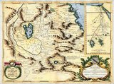A Venetian cartographer, Coronelli (1650-1718)  cites his sources for this Nile map, including the Portuguese Jesuits Pedro Páez and Jerónimo Lobo, and contrasts his work with an inset showing the “original” (that is, outdated) course of the Nile as presented by past geographers, who followed the Ptolemaic tradition of two source lakes.<br/><br/>

Páez and Lobo had visited Ethiopia in the early 1600s, and both gave accounts of having seen the springs that natives believed to be the river’s source, though the Jesuits failed to distinguish between the two branches of the river. Coronelli’s Nile is the Blue Nile, and his geography is fairly accurate for that branch, identifying the significance of Lake Tsana and the clockwise unfolding of the river as it descends from there.